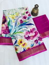 MG 379 Gold Jari Border With Weaving Linen Printed Sarees Wholesale Online